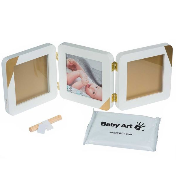 Набір для створення відбитка ручки та ніжки малюка Baby Art Потрійна рамка Золотий Кант (3601098600) 3601098600 фото