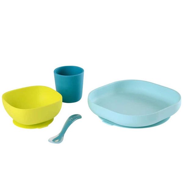 Набір силіконового посуду Beaba, 4 предмети, синій (913428) 913428 фото