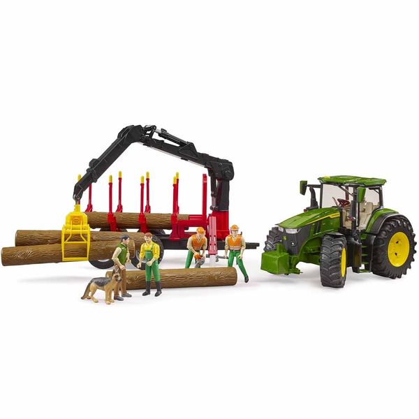 Іграшка Bruder трактор John Deere 7R 350 з причепом, краном та колодами (03154) 03154 фото