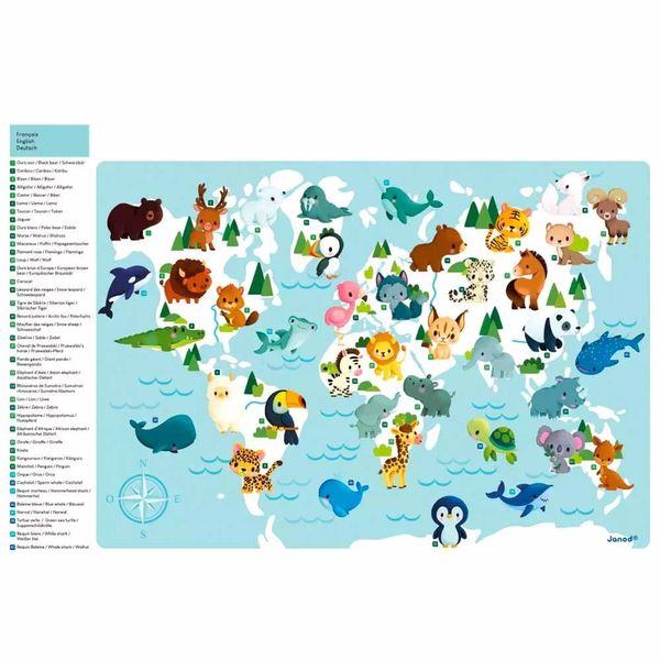 Магнітний набір Janod Карта світу з тваринами (J05468) J05468 фото