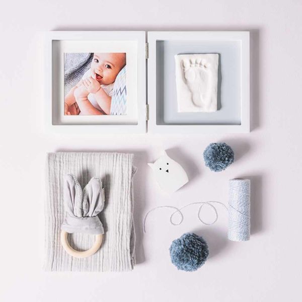 Набор для создания отпечатка ручки и ножки малыша Baby Art Двойная рамка квадратная Бело/серая (3601095200) 3601095200 фото