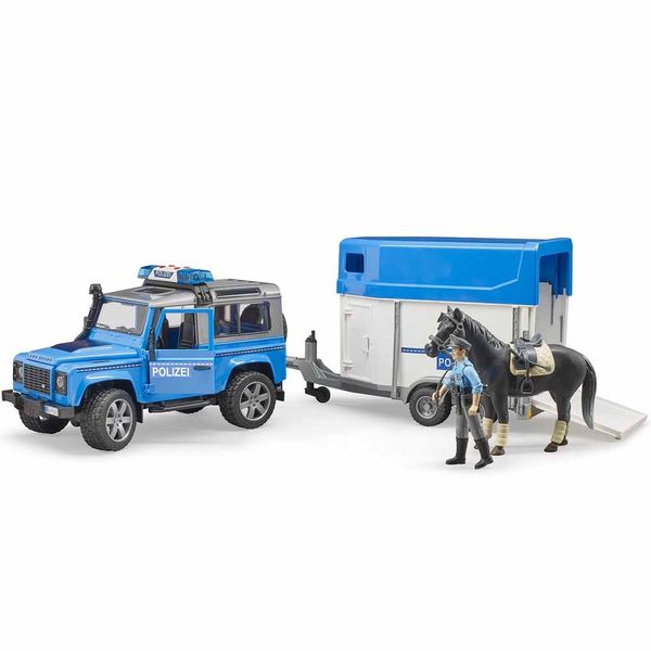 Полицейский джип Bruder Land Rover с прицепом и фигуркой полицейского на лошади (02588) 02588 фото