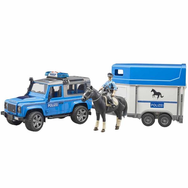 Полицейский джип Bruder Land Rover с прицепом и фигуркой полицейского на лошади (02588) 02588 фото