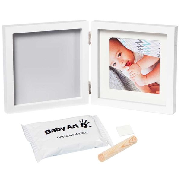 Набір для створення відбитка ручки та ніжки малюка Baby Art Подвійна рамка квадратна Біло/сіра (3601095200) 3601095200 фото