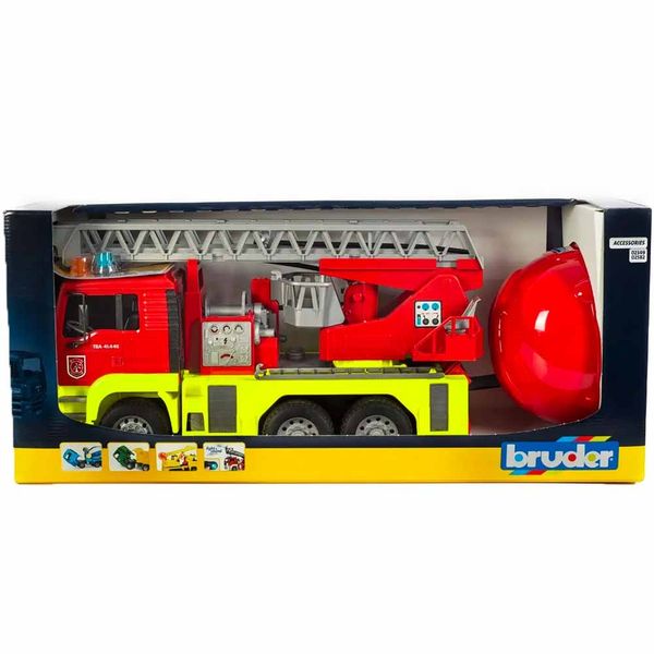 Іграшка Bruder Пожежна машина MAN TGA з водою, світлом та звуком, і каскою в подарунок (01760) 01760 фото