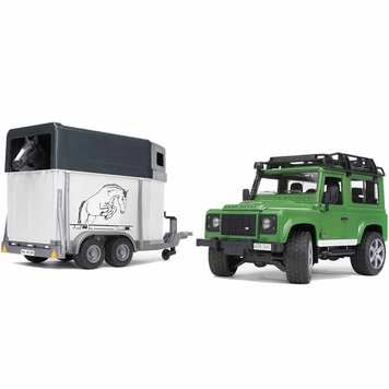 Іграшка Bruder джип Land Rover Defender з причепом для коней + конячка (02592) 02592 фото