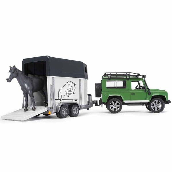 Игрушка Bruder джип Land Rover Defender с прицепом для лошадей + лошадка (02592) 02592 фото