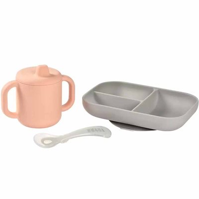 Набір силіконового посуду Beaba (3 предмети) - рожевий/сірий (913527) 913527 фото
