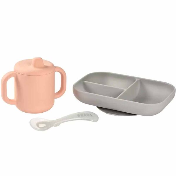 Набор силиконовой посуды Beaba (3 предмета) - розовый/серый (913527) 913527 фото