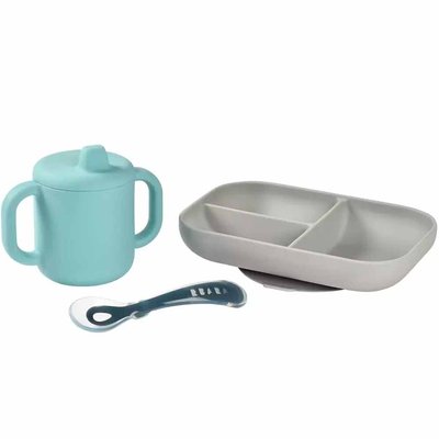 Набір силіконового посуду Beaba (3 предмети) - блакитний/сірий (913526) 913526 фото