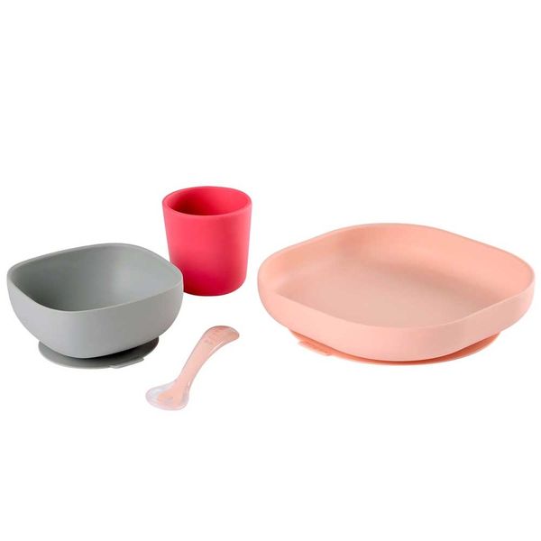 Набір силіконового посуду Beaba 4 предмети - рожевий (913429) 913429 фото