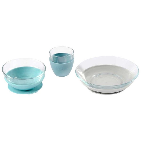 Набір дитячого посуду зі скла Beaba 3 предмети - блакитний (913486) 913486 фото